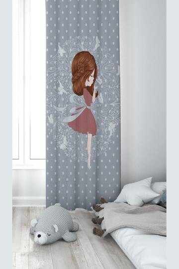 Pelangi Gri Prenses Desenli Dijital Baskı Yıkanabilir Bebek Çocuk Odası Fon Perdesi, gri 70 x 200, 1103198702001