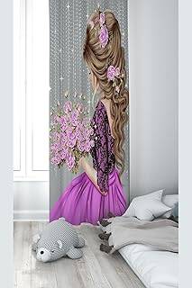 Pelangi Gri Prenses Desenli Dijital Baskı Yıkanabilir Bebek Çocuk Odası Fon Perdesi, gri-mor 140 x 240