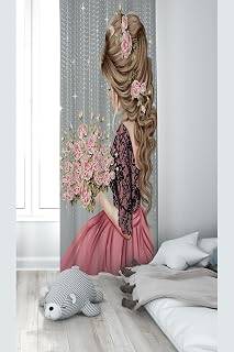 Pelangi Gri Prenses Desenli Dijital Baskı Yıkanabilir Bebek Çocuk Odası Fon Perdesi, gri-pembe 70 x 270, 1103258702701