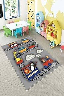 Pelangi Gri Ray Desenli Yıkanabilir Kaymaz Taban Leke Tutmazbebek Ve Çocuk Odası Halısı, Gri-Kırmızı 80 x 300, 90OTC13570938030027 - 1