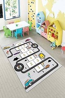Pelangi Gri Seksek Desenli Eğitici Yıkanabilir Kaymaz Taban Leke Tutmazbebek Ve Çocuk Odası Halısı, Gri-Siyah 180 x 280 - 1