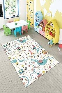 Pelangi Gri Sevimli Hayvanlar Desenli Yıkanabilir Kaymaz Taban Leke Tutmazbebek Ve Çocuk Odası Halısı, Gri-Kahverengi 100 x 150