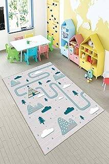 Pelangi Gri Trafik Yollu Ve Fiğürlü Yıkanabilir Kaymaz Taban Leke Tutmazbebek Ve Çocuk Odası Halısı, Gri-Mavi 120 x 180, 901357102120180 - 1