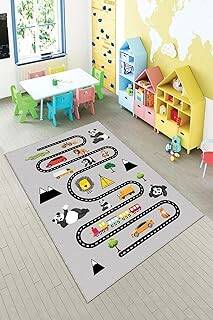 Pelangi Gri Trafik Yollu Ve Fiğürlü Yıkanabilir Kaymaz Taban Leke Tutmazbebek Ve Çocuk Odası Halısı, Gri-Siyah 80 x 600, 90135707980600