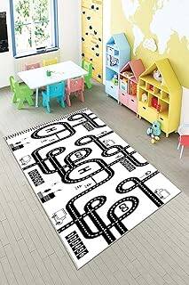Pelangi Gri Trafik Yollu Yıkanabilir Kaymaz Taban Leke Tutmazbebek Ve Çocuk Odası Halısı, Bej-Siyah 80 x 250, 90135716980250