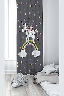 Pelangi Gri Unicorn Desenli Dijital Baskı Yıkanabilir Bebek Çocuk Odası Fon Perdesi, gri 70 x 240, 1103105702401 - 1