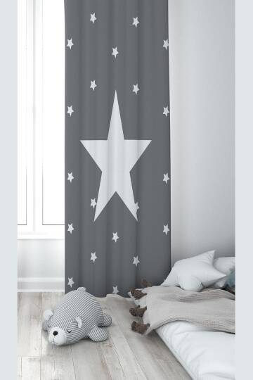 Pelangi Gri Yıldız Desenli Dijital Baskı Yıkanabilir Bebek Çocuk Odası Fon Perdesi, çok renkli 70 x 240