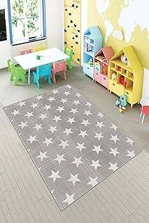Pelangi Gri Yıldızlı Çocuk Odası Yıkanabilir Kaymaz Taban Leke Tutmazbebek Ve Çocuk Odası Halısı, Gri 80 x 600