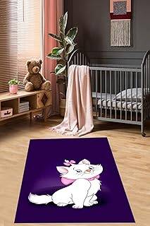 Pelangi Kedili Halı Kedi Desenli Renkli Dijital Baskı Yıkanabilir Kaymaz Taban Bebek Ve Çocuk Odası Halısı, Mor 180 x 280