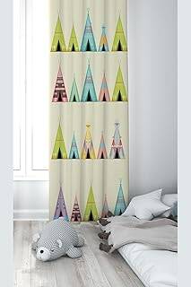 Pelangi Krem Çadır Desenli Dijital Baskı Yıkanabilir Bebek Çocuk Odası Fon Perdesi, krem-sarı 70 x 240