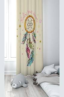 Pelangi Krem Dreamcatcher Desenli Dijital Baskı Yıkanabilir Bebek Çocuk Odası Fon Perdesi, krem 70 x 200 - 1