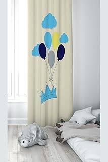 Pelangi Krem Taç Ve Balon Desenli Dijital Baskı Yıkanabilir Bebek Çocuk Odası Fon Perdesi, karışık renkli 70 x 240 - 1