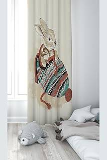 Pelangi Krem Tavşan Desenli Dijital Baskı Yıkanabilir Bebek Çocuk Odası Fon Perdesi, bej-yeşil 140 x 240 - 1
