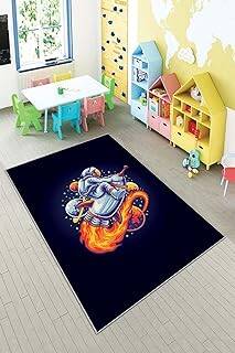 Pelangi Lacivert Astronot Desenli Yıkanabilir Kaymaz Taban Leke Tutmazbebek Ve Çocuk Odası Halısı, Lacivert 100 x 350, 901357074100350 - 1