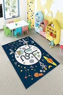 Pelangi Lacivert Uzay Ve Astranot Desenli Yıkanabilir Kaymaz Taban Leke Tutmazbebek Ve Çocuk Odası Halısı, Lacivert 80 x 600