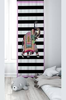 Pelangi Lila Fil Desenli Dijital Baskı Yıkanabilir Bebek Çocuk Odası Fon Perdesi, siyah-pembe 140 x 200 - 1