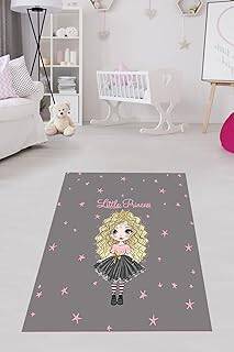 Pelangi Little Princess Pembe Yıldız Desen Dijital Baskı Yıkanabilir Kaymaz Taban Çocuk Odası Halısı, Gri-Pembe 180 x 250 - 1