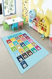 Pelangi Mavi Alfabe Eğitici Öğretici Yıkanabilir Kaymaz Taban Leke Tutmazbebek Ve Çocuk Odası Halısı, Mavi 100 x 200