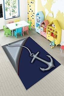 Pelangi Mavi Çapa Desenli Yıkanabilir Kaymaz Taban Leke Tutmazbebek Ve Çocuk Odası Halısı, Lacivert-Gri 100 x 150, 901357070100150