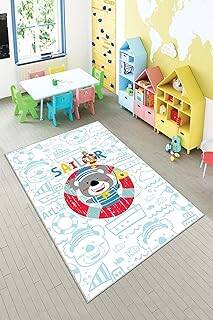 Pelangi Mavi Denizci Kahraman Desenli Yıkanabilir Kaymaz Taban Leke Tutmazbebek Ve Çocuk Odası Halısı, Beyaz-Mavi 60 x 120, 90135701160120 - 1