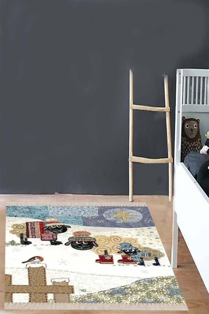 Pelangi Mavi Desenli Çocuk Odası Halısı, Mavi-Beyaz 40 x 40 - 1