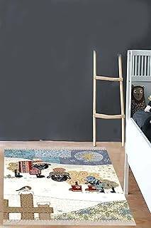 Pelangi Mavi Desenli Çocuk Odası Halısı, Mavi-Beyaz 40 x 40 - 1