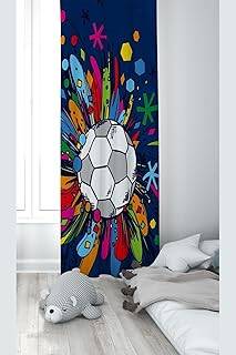 Pelangi Mavi Futbol Topu Desenli Dijital Baskı Yıkanabilir Bebek Çocuk Odası Fon Perdesi, mavi 70 x 200