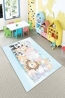 Pelangi Mavi Hayvan Desenli Yıkanabilir Kaymaz Taban Leke Tutmazbebek Ve Çocuk Odası Halısı, Açık Mavi 130 x 180, 901357053130180 - 1