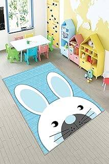 Pelangi Mavi Tavşan Desenli Yıkanabilir Kaymaz Taban Leke Tutmazbebek Ve Çocuk Odası Halısı, Gri-Mavi 40 x 40, 9013571574040 - 1