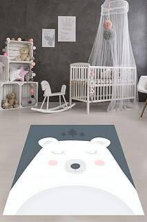 Pelangi Panda Desenli Yıkanabilir Kaymaz Taban Leke Tutmaz Çocuk Odası Halısı, Gri-Füme-Beyaz 80 x 250 - 1