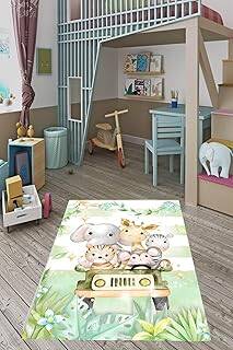 Pelangi Pastel Renkler Sevimli Hayvanlar Zürafa Yıkanabilir Kaymaz Taban Leke Tutmaz Çocuk Odası Halısık, Mint-Beyaz 160 x 300, 76420051603001 - 1