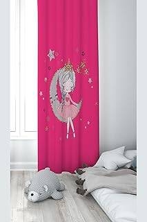 Pelangi Pembe Ayda Oturan Kız Desenli Dijital Baskı Yıkanabilir Bebek Çocuk Odası Fon Perdesi, pembe 70 x 240, 1103222702401
