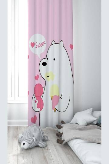 Pelangi Pembe Ayıcık Desenli Dijital Baskı Yıkanabilir Bebek Çocuk Odası Fon Perdesi, karışık renkli 140 x 200