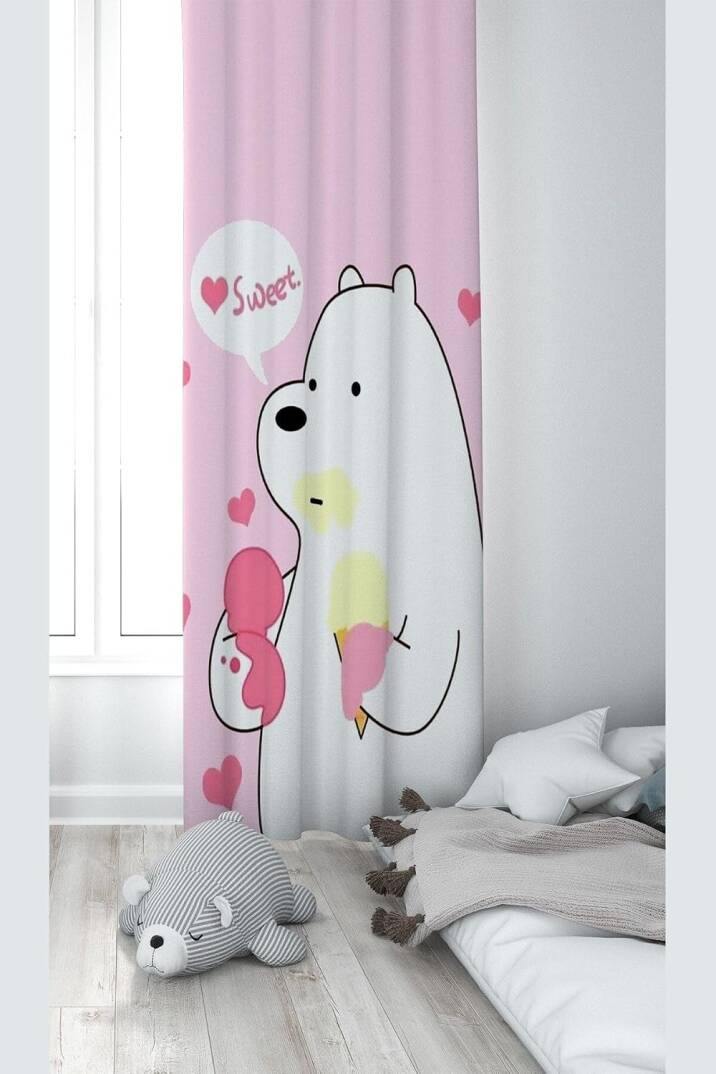 Pelangi Pembe Ayıcık Desenli Dijital Baskı Yıkanabilir Bebek Çocuk Odası Fon Perdesi, karışık renkli 140 x 200 - 1