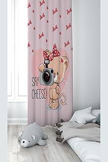 Pelangi Pembe Ayıcık Desenli Dijital Baskı Yıkanabilir Bebek Çocuk Odası Fon Perdesi, pembe-kırmızı 70 x 200