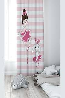 Pelangi Pembe Balerin Desenli Dijital Baskı Yıkanabilir Bebek Çocuk Odası Fon Perdesi, pembe-beyaz 140 x 200 - 1