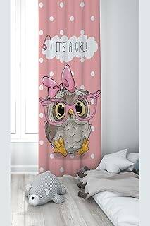 Pelangi Pembe Baykuş Desenli Dijital Baskı Yıkanabilir Bebek Çocuk Odası Fon Perdesi, pudra pembe-beyaz 140 x 240