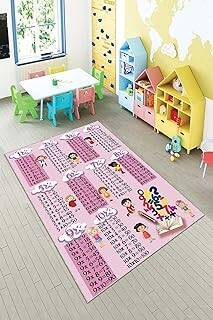 Pelangi Pembe Çarpım Tablolu Eğitici Yıkanabilir Kaymaz Taban Leke Tutmazbebek Ve Çocuk Odası Halısı, Koyu Pembe 80 x 300