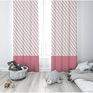 Pelangi Pembe Çizgi Geçişli Desenli Dijital Baskı Yıkanabilir Bebek Çocuk Odası Fon Perdesi, beyaz-pembe 70 x 270