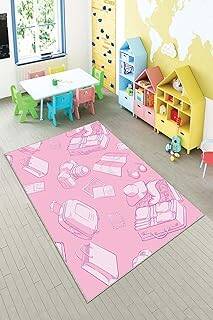 Pelangi Pembe Eşya Ikonlu Çocuk Yıkanabilir Kaymaz Taban Leke Tutmazbebek Ve Çocuk Odası Halısı, Şeker Pembe 130 x 180 - 1