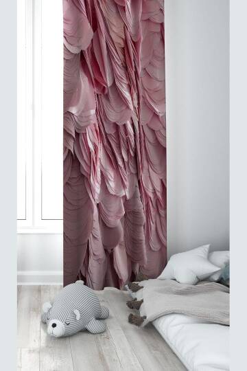 Pelangi Pembe Katmanlı Desenli Dijital Baskı Yıkanabilir Bebek Çocuk Odası Fon Perdesi, pembe 140 x 240