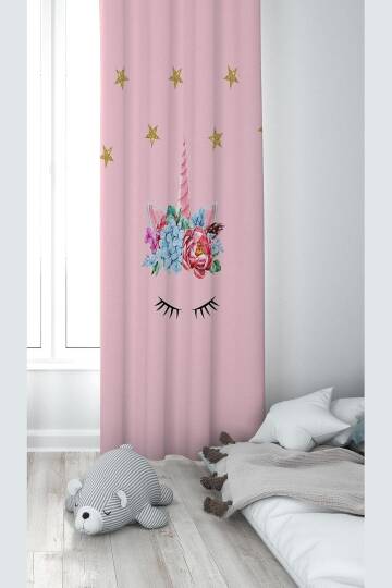 Pelangi Pembe Kedi Desenli Dijital Baskı Yıkanabilir Bebek Çocuk Odası Fon Perdesi, toz pembe 70 x 270