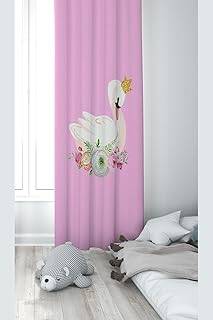 Pelangi Pembe Kuğu Desenli Dijital Baskı Yıkanabilir Bebek Çocuk Odası Fon Perdesi, açık pembe-beyaz 70 x 200