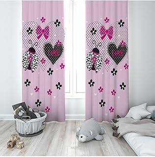 Pelangi Pembe Love Desenli Dijital Baskı Yıkanabilir Bebek Çocuk Odası Fon Perdesi, pembe-siyah 70 x 200