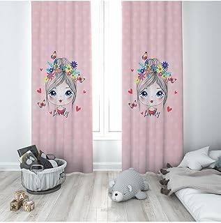 Pelangi Pembe Prenses Desenli Dijital Baskı Yıkanabilir Bebek Çocuk Odası Fon Perdesi, koyu pembe-mavi 140 x 240