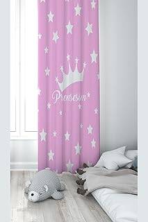 Pelangi Pembe Prensesim Yazılı Dijital Baskı Yıkanabilir Bebek Çocuk Odası Fon Perdesi, pembe-beyaz 70 x 270 - 1