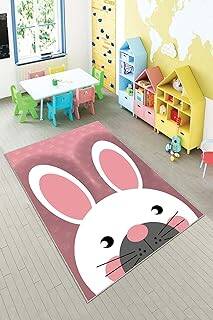 Pelangi Pembe Tavşan Desenli Yıkanabilir Kaymaz Taban Leke Tutmazbebek Ve Çocuk Odası Halısı, Pembe-Beyaz 120 x 200, 901357021120200