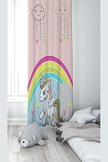 Pelangi Pembe Unicorn Desenli Dijital Baskı Yıkanabilir Bebek Çocuk Odası Fon Perdesi, pudra-renkli 140 x 270