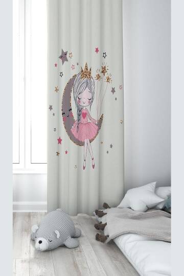 Pelangi Prensen Ay Ve Yıldız Desenli Dijital Baskı Yıkanabilir Bebek Çocuk Odası Fon Perdesi, karışık renkli 140 x 270