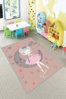 Pelangi Pudra Prenses Desenli Kız Çocuk Yıkanabilir Kaymaz Taban Leke Tutmazbebek Ve Çocuk Odası Halısı, Pudra-Gri 100 x 300 - 1
